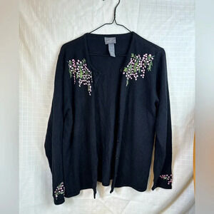 Women’s designers originals size large black embroidered pink flowered cardigan